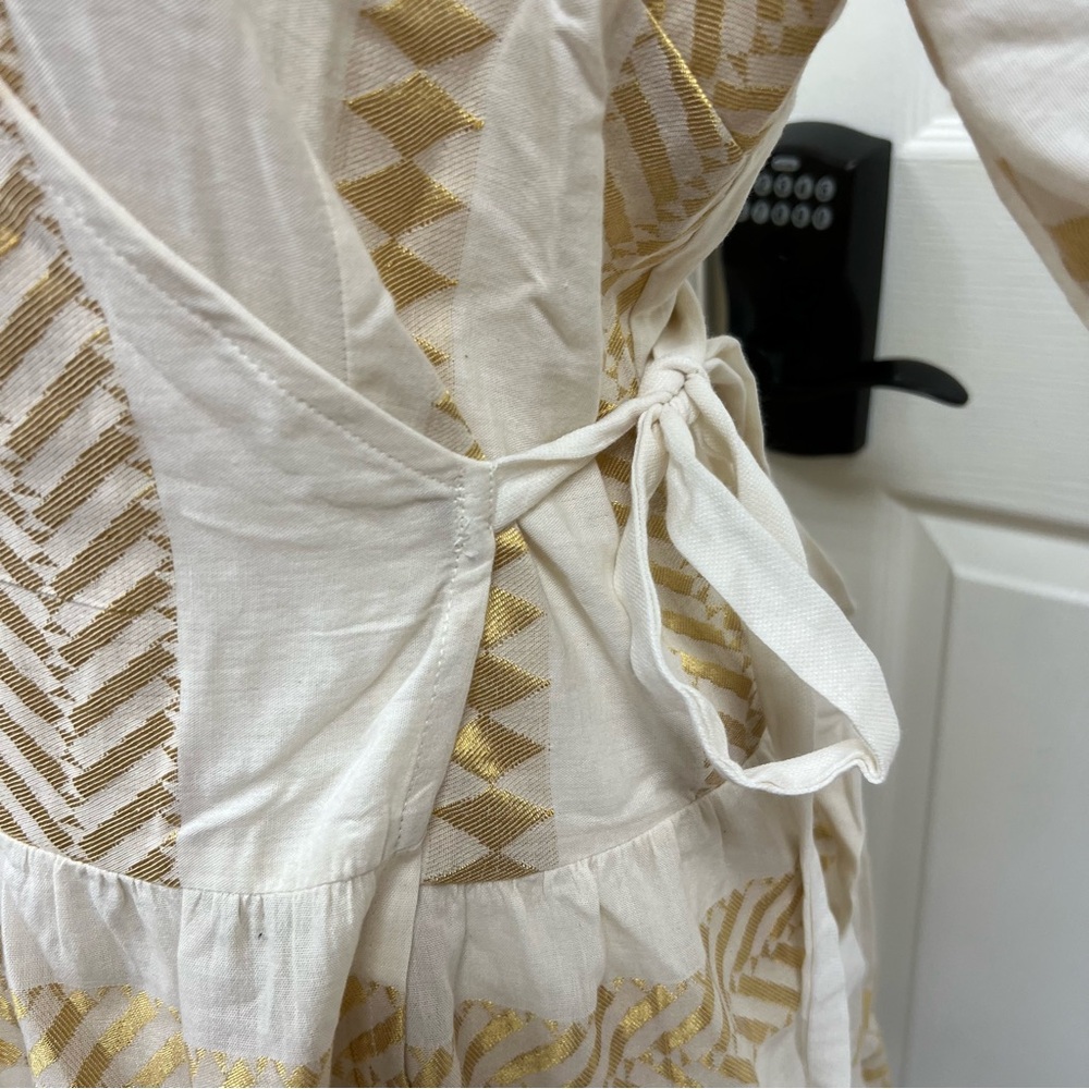 Kasia Wrap Mini Dress Gold/Ivory Size L - Picture 6 of 14
